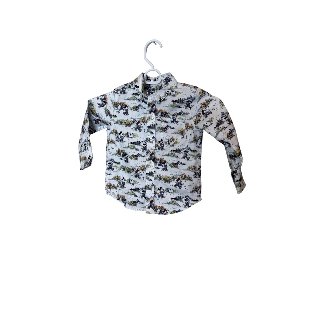 Janie And Jack Shirt Boys 2T White Mickey Mouse Camping Button Up Top Disney